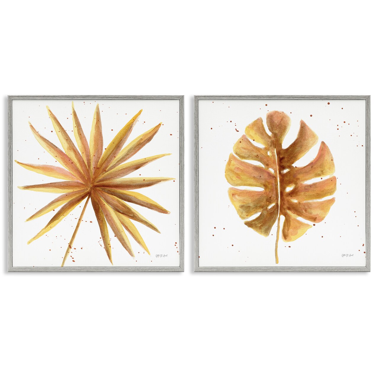 Stupell Industries Golden Palm Monstera Leaves 2 pc Framed Giclee Wall Art Set Design by Yvette St. Amant